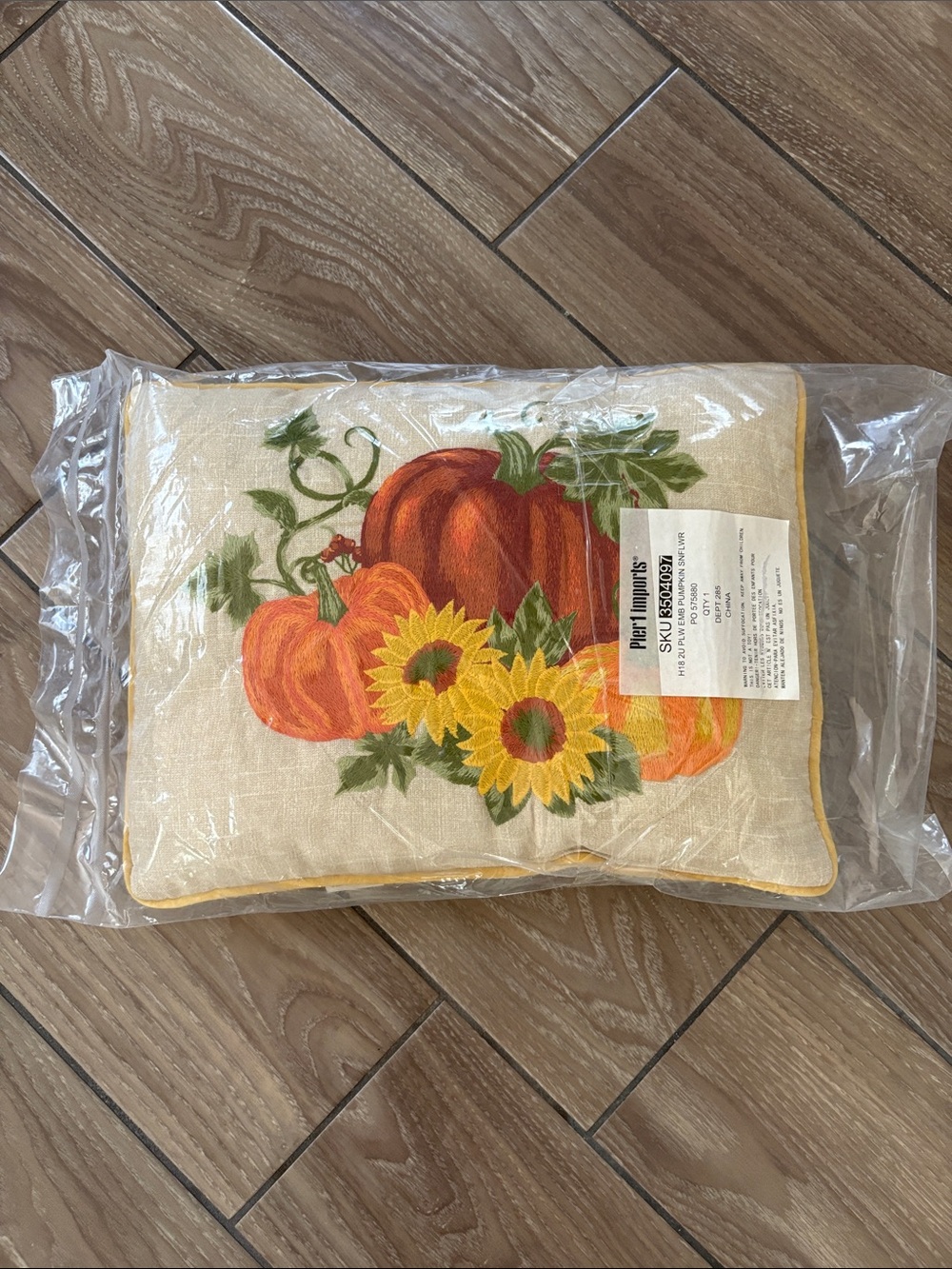 Pier 1 Imports pumpkin and Sunflower Embroidered Accent Decorative Pillow NEW